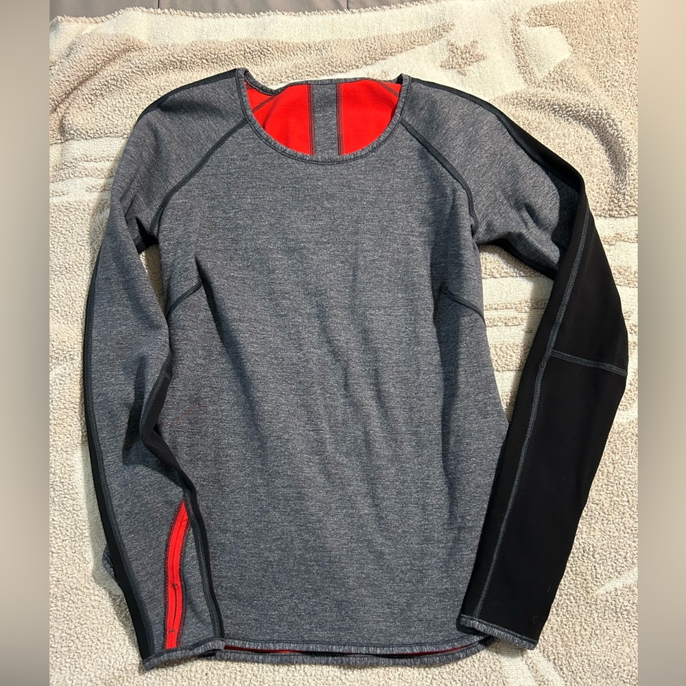 lululemon athletica Gray and Black Long Sleeve Top with Red Accents